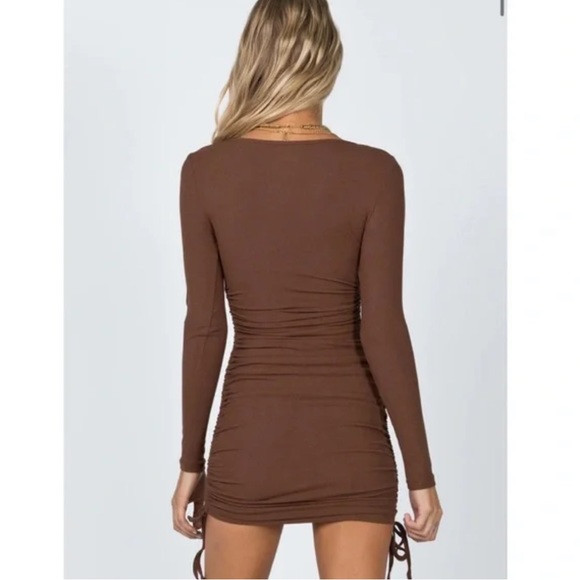Princess Polly Neive Long Sleeve Mini Dress in Chocolate Brown Size 2 - Picture 4 of 4
